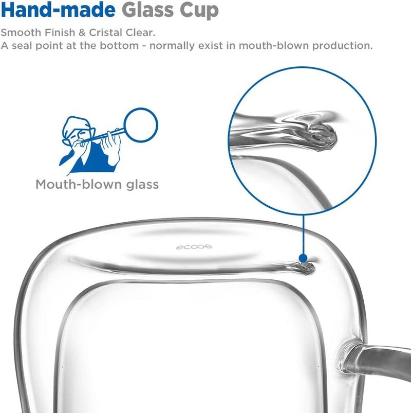 ecooe Espresso Cups 4 Oz Double Walled Glasses Coffee Mugs Set of 2, Clear Glass Coffee Cups with Handle, Insulated Coffee Mug Borosilicate Heat Resistant Double Wall Glass Espresso Coffee Cups - Image 3